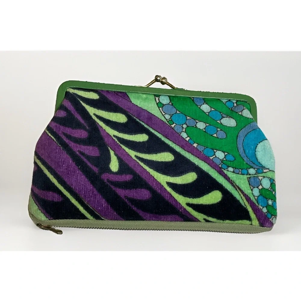 Rare Pucci Velvet Makeup Bag Kiss Lock Bottom Zip Compartment Lined